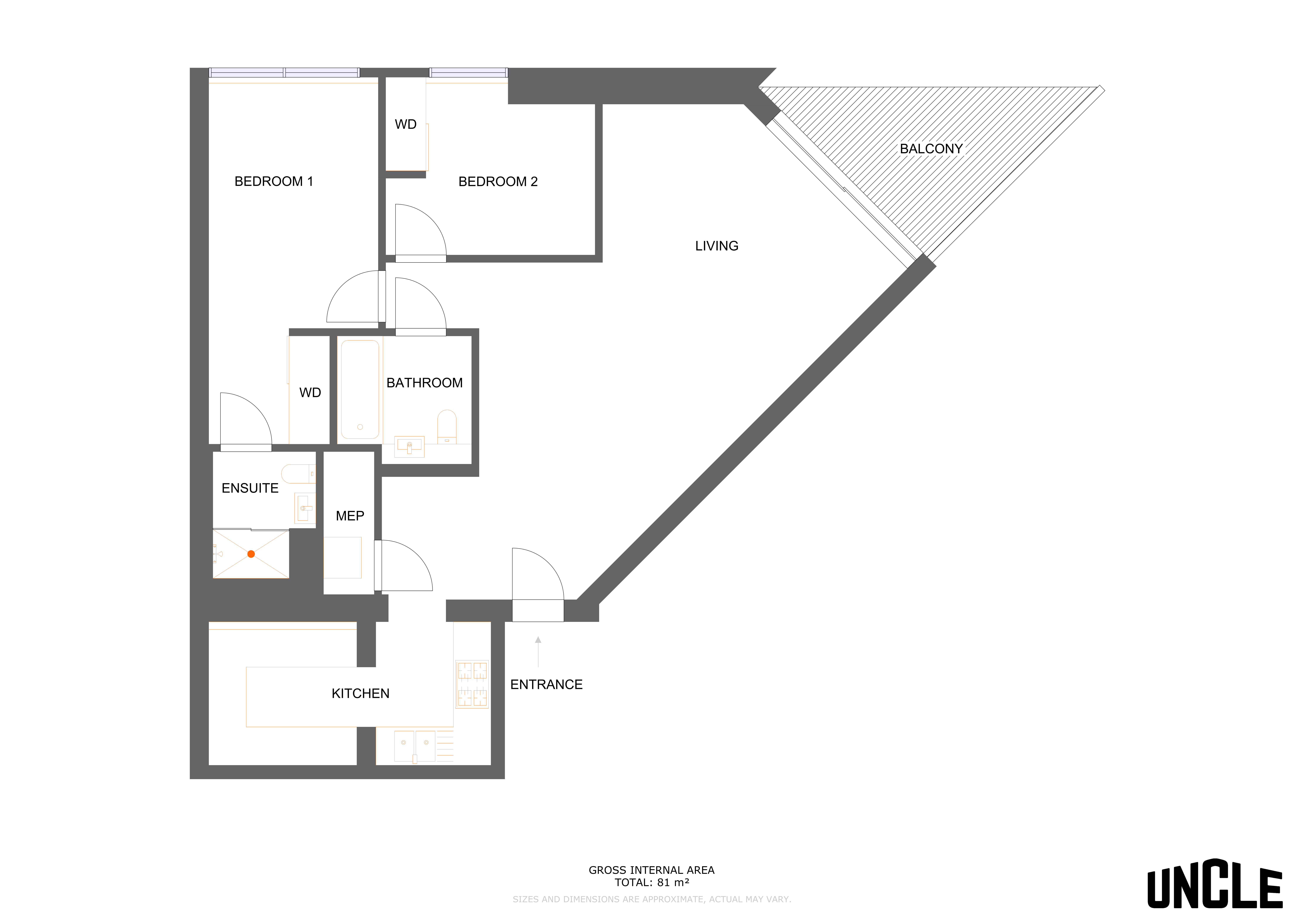 UNCLE Elephant & Castle Two Bedroom Floorplan