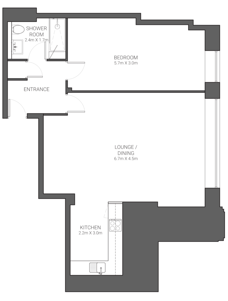 UNCLE Manchester One Bed Apartment Floorplan